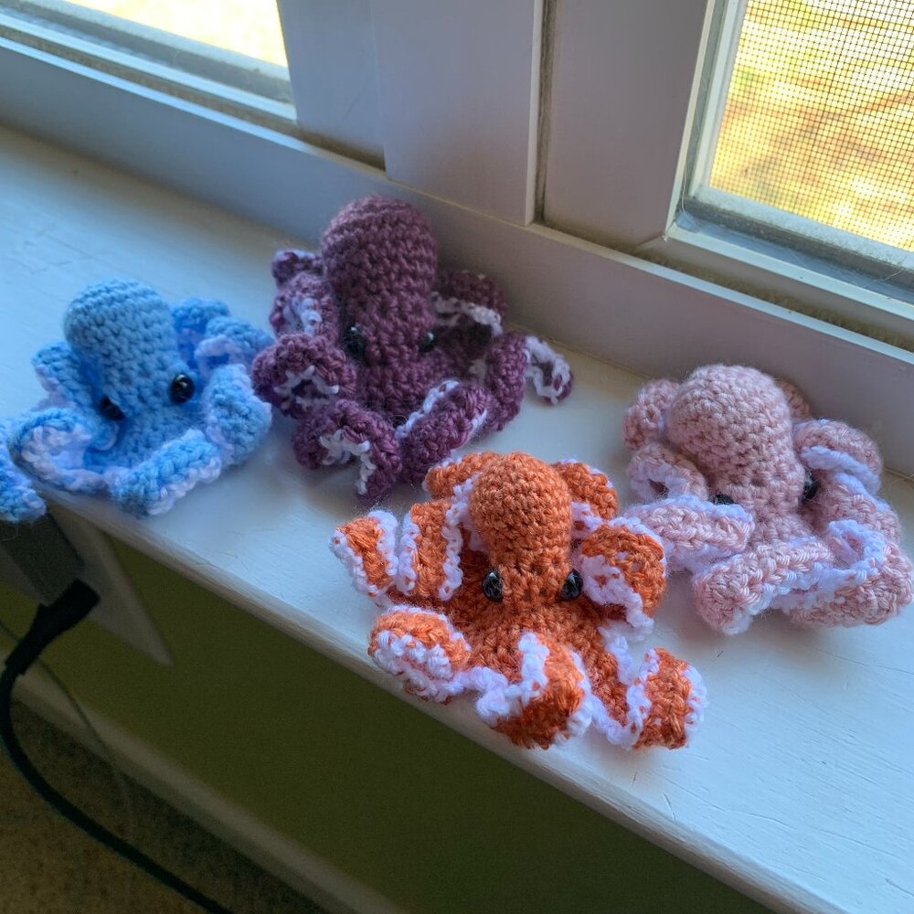 Crochet Octopi Light Blue, Dark Purple, Pink, & Orange Plushes| Mini Plushes